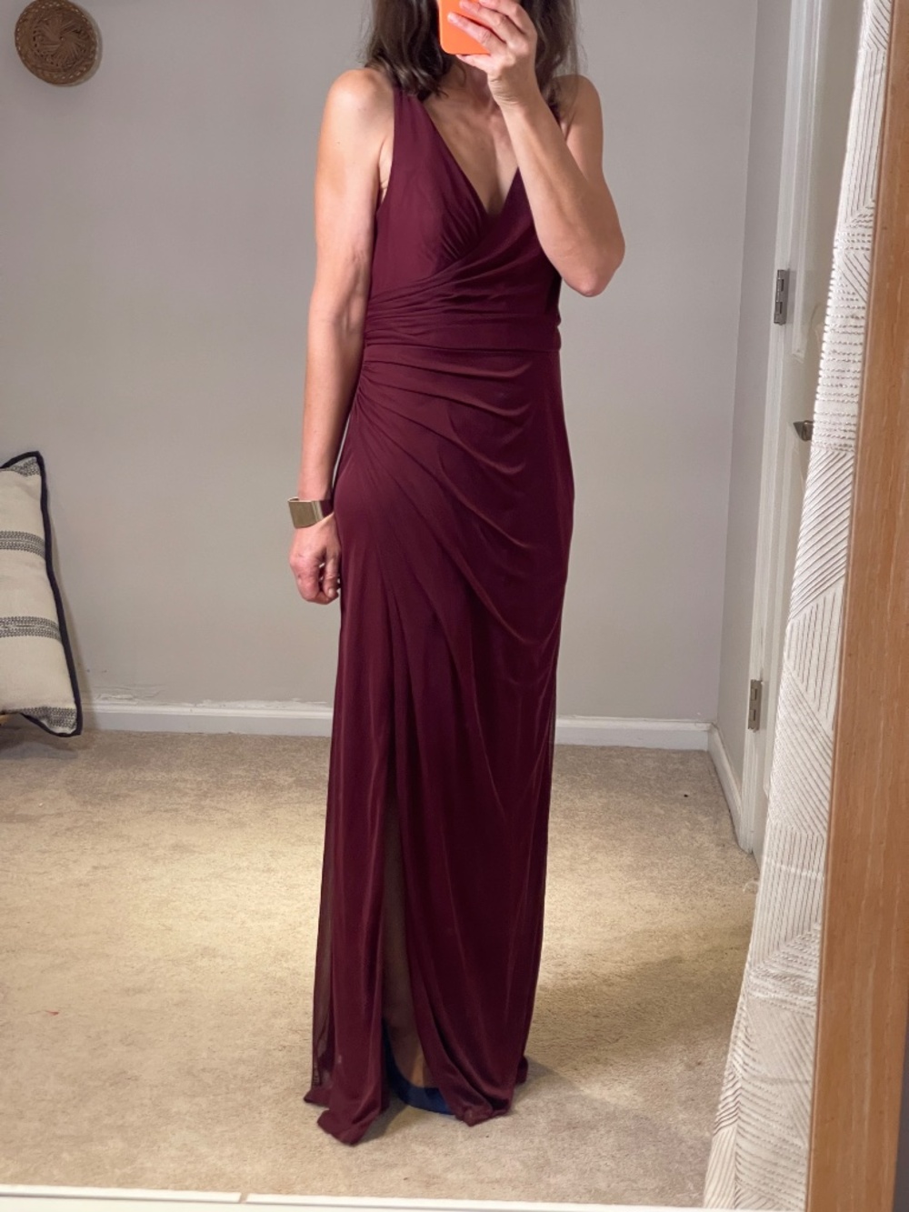 Azazie Prom/wedding long formal  dress Burgundy V neck women size 10